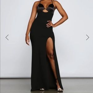 Black formal dress / gown with a slit